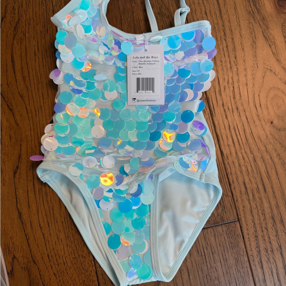Brand-New Lola + The Boys Paillette Metallic Swimsuit, Size 4T